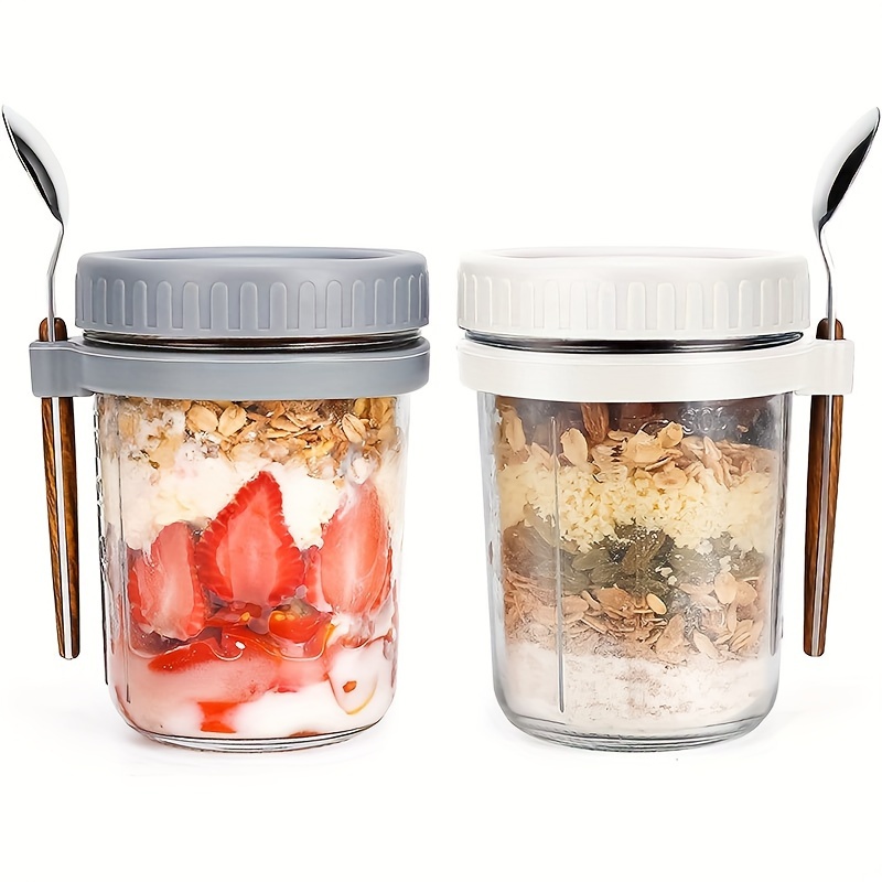 Food Storage Jar Set - 1pc/2pcs Glass Oatmeal Cup, Overnight Oats