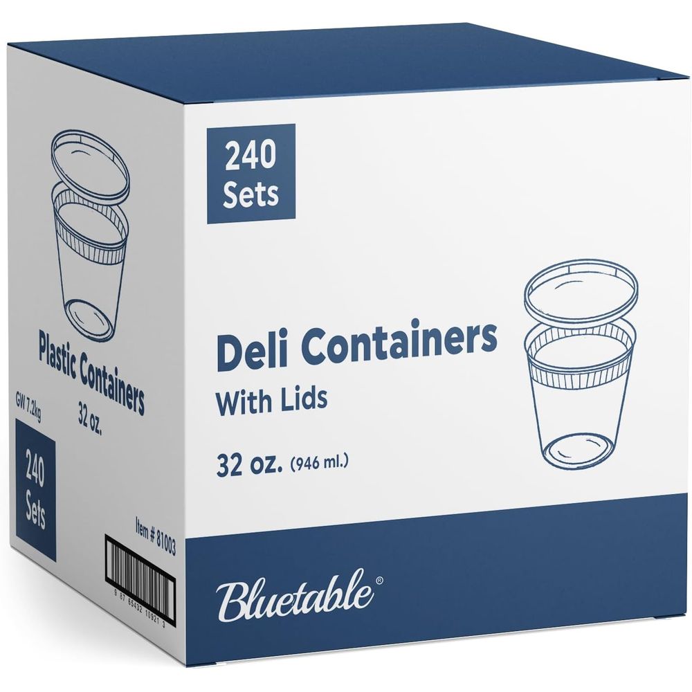 Food Storage Quart Containers - Bulk 240-Pack 32oz Plastic Quart Deli