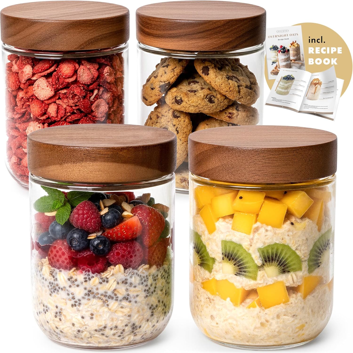 Food Storage Containers Glass - Overnight Oats Containers with Lids Acacia