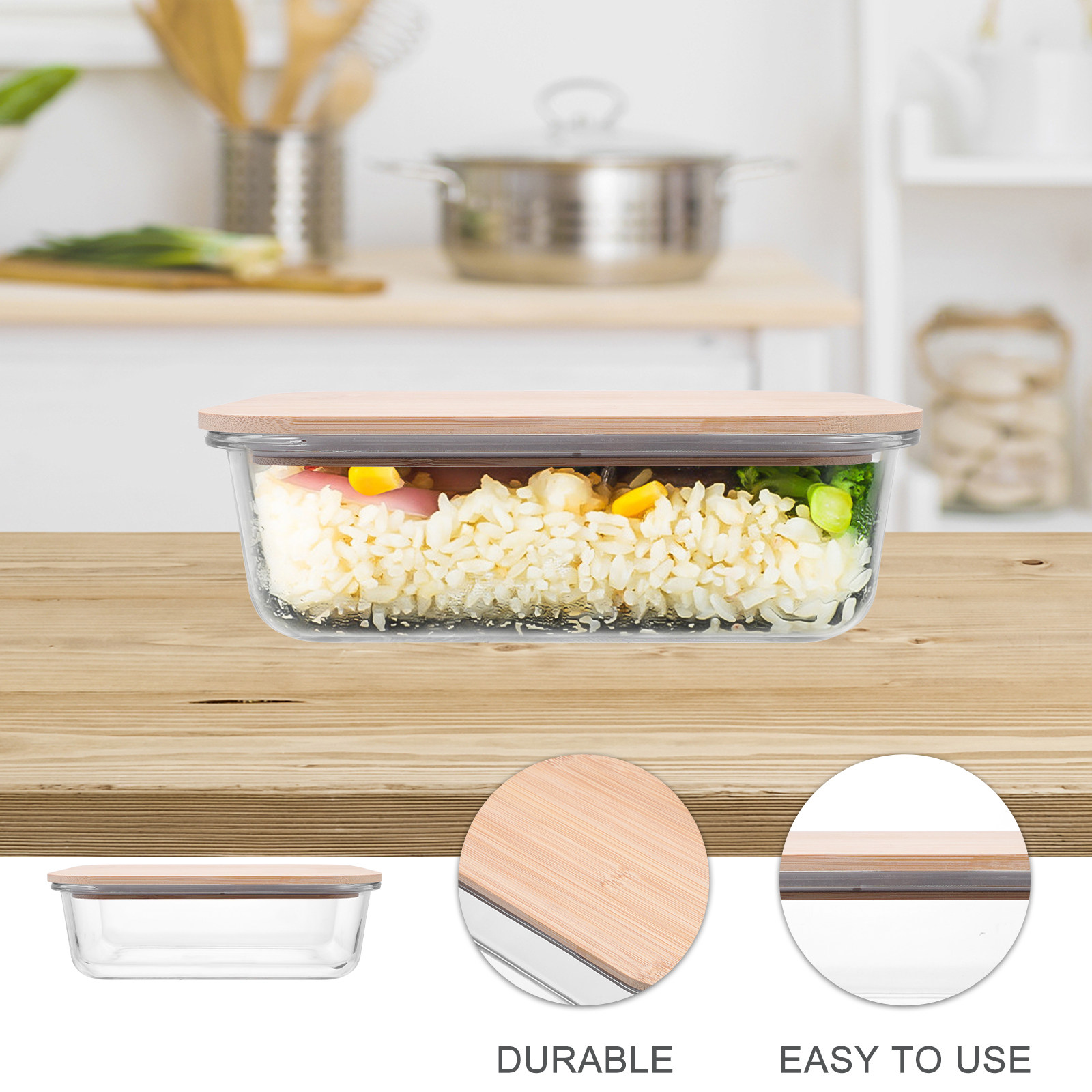 Food Storage Home - Bamboo Wood Lid Glass Food Container