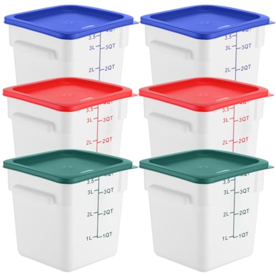 Food Storage Quart Containers - 6 Pieces 4 Quart Commercial Food