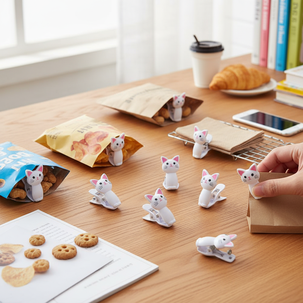 Food Storage Plastic Bag - Cartoon Food Sealing Clips Cat Plastic