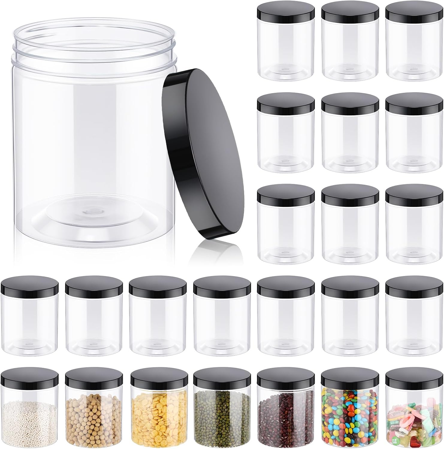 24 Pcs 16oz Plastic Jars with  - Food Storage Containers Glass ulasan dan harga