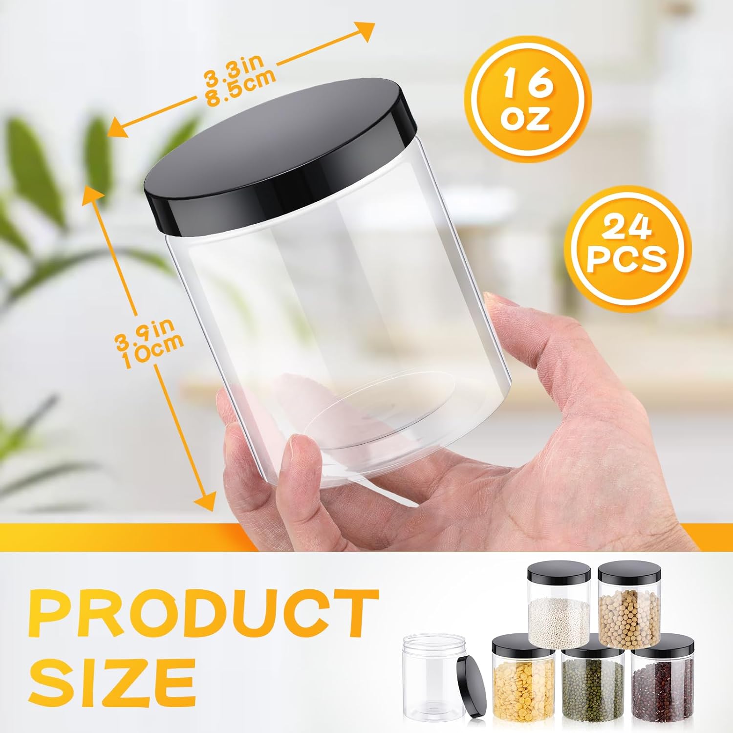 24 Pcs 16oz Plastic Jars with  - Food Storage Containers Glass ulasan dan harga