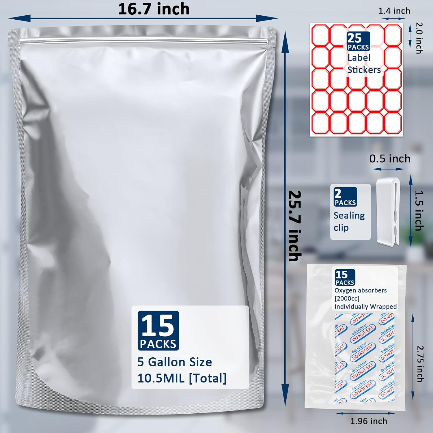 15 Pack 5 Gallon Mylar Bags wi - Food Storage Oxygen Absorbers ulasan dan harga