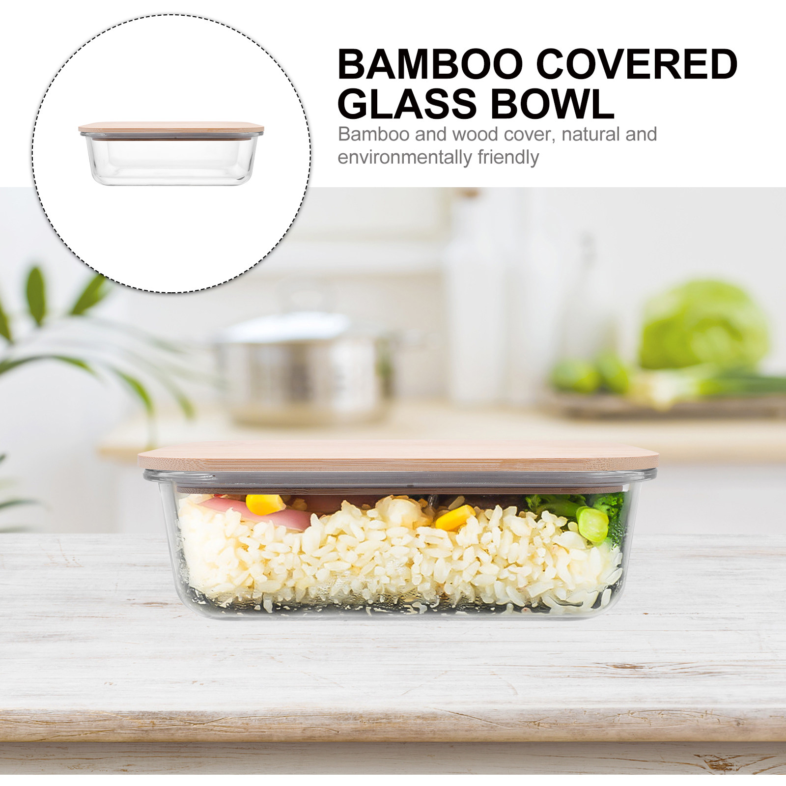 Bamboo Wood Lid Glass Food Con - Food Storage Home ulasan dan harga