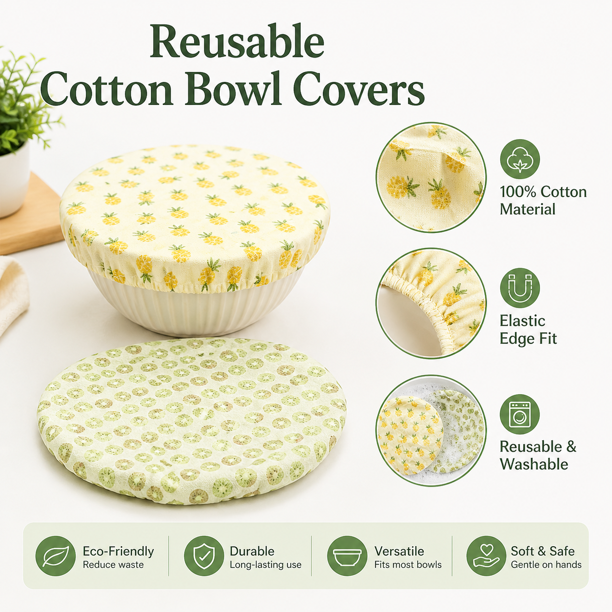 Cotton Bowl Cover, Elastic Edg - Food Storage Yellow ulasan dan harga