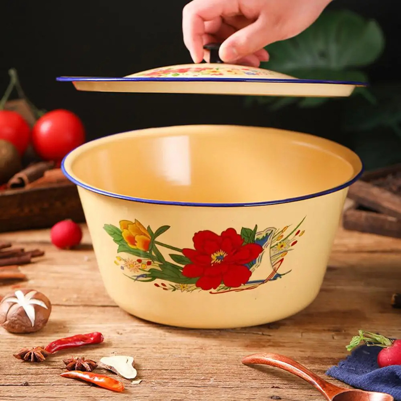 Food Storage Pot Enamel Basin  - Food Storage Yellow ulasan dan harga