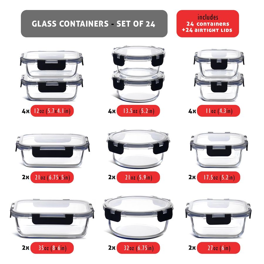 48pc Glass Storage Containers  - Food Storage Pantry ulasan dan harga