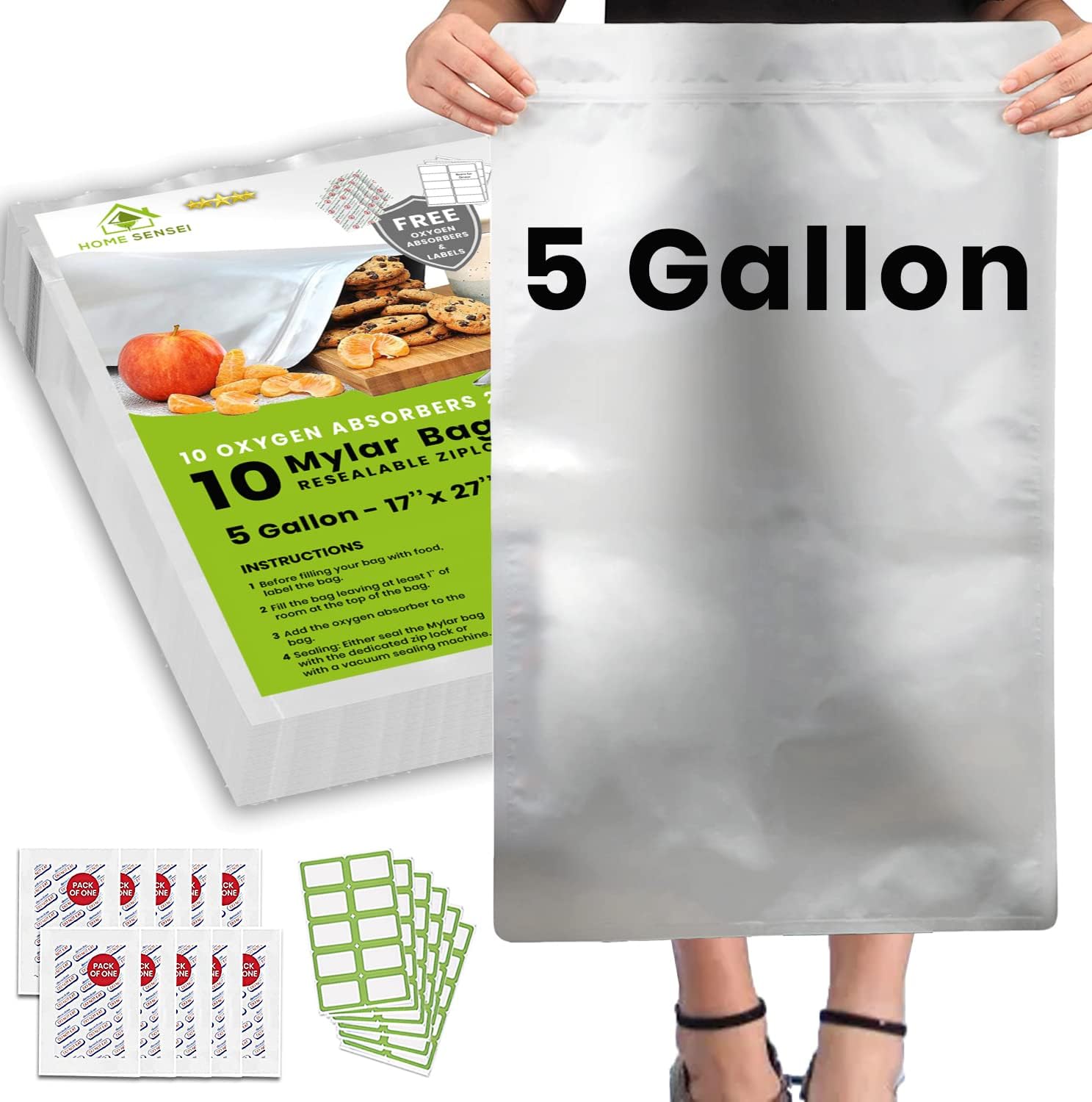 10pcs 5 Gallon Mylar Bags for  - Food Storage Oxygen Absorbers ulasan dan harga