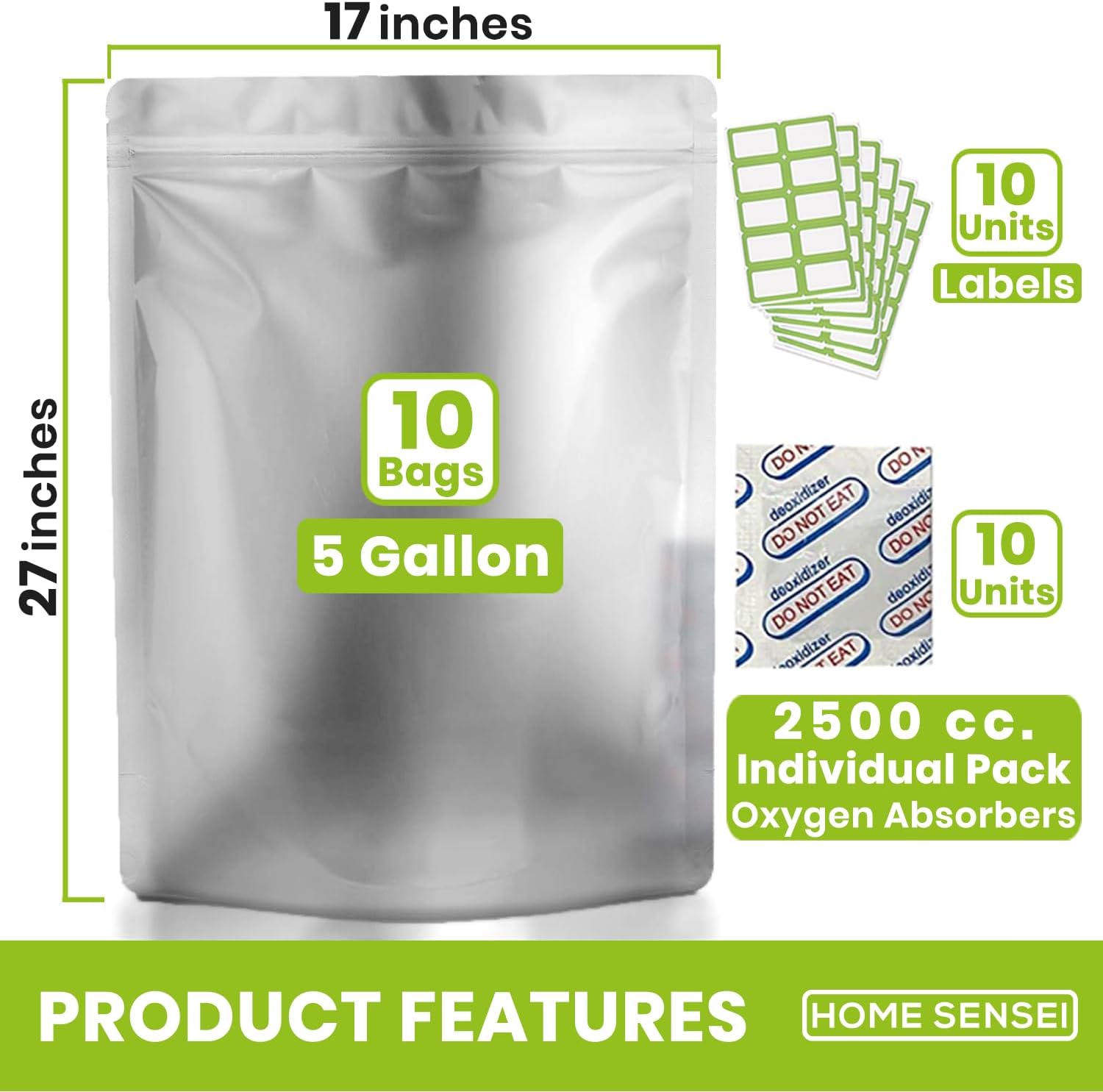 10pcs 5 Gallon Mylar Bags for  - Food Storage Oxygen Absorbers ulasan dan harga