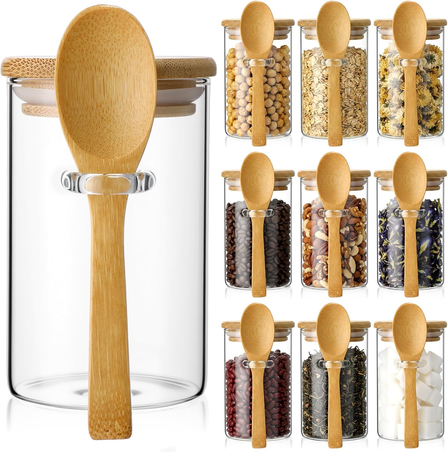 10 Pack Glass Jars with Bamboo - Food Storage Jar Set ulasan dan harga