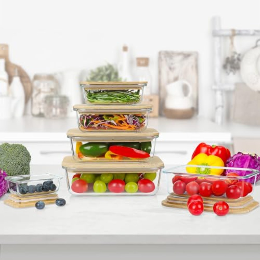 Glass Containers with Bamboo L - Food Storage Pantry ulasan dan harga