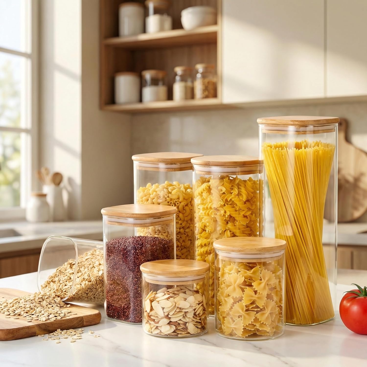 Square Glass Jars with Bamboo  - Food Storage Jar Set ulasan dan harga