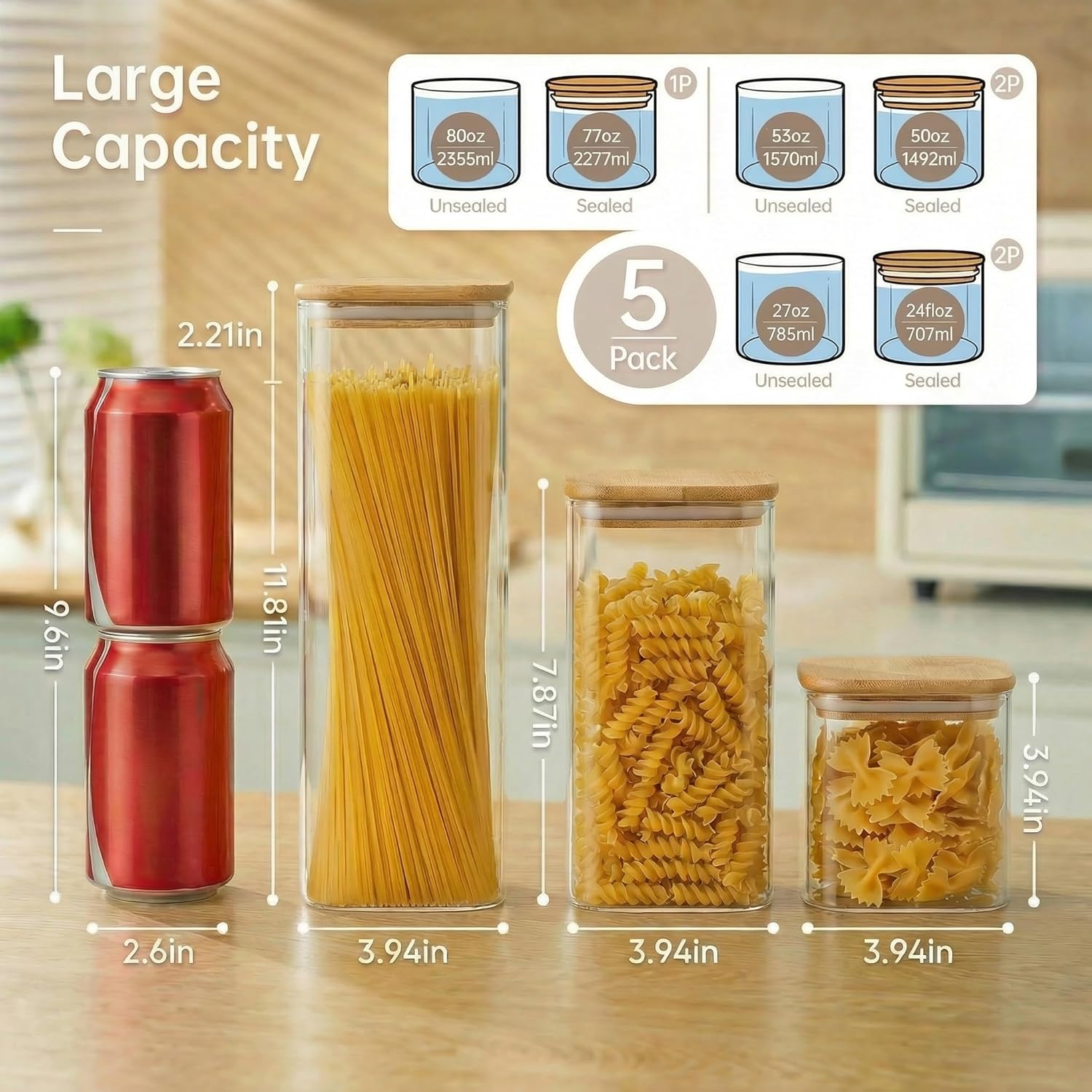 Square Glass Jars with Bamboo  - Food Storage Jar Set ulasan dan harga