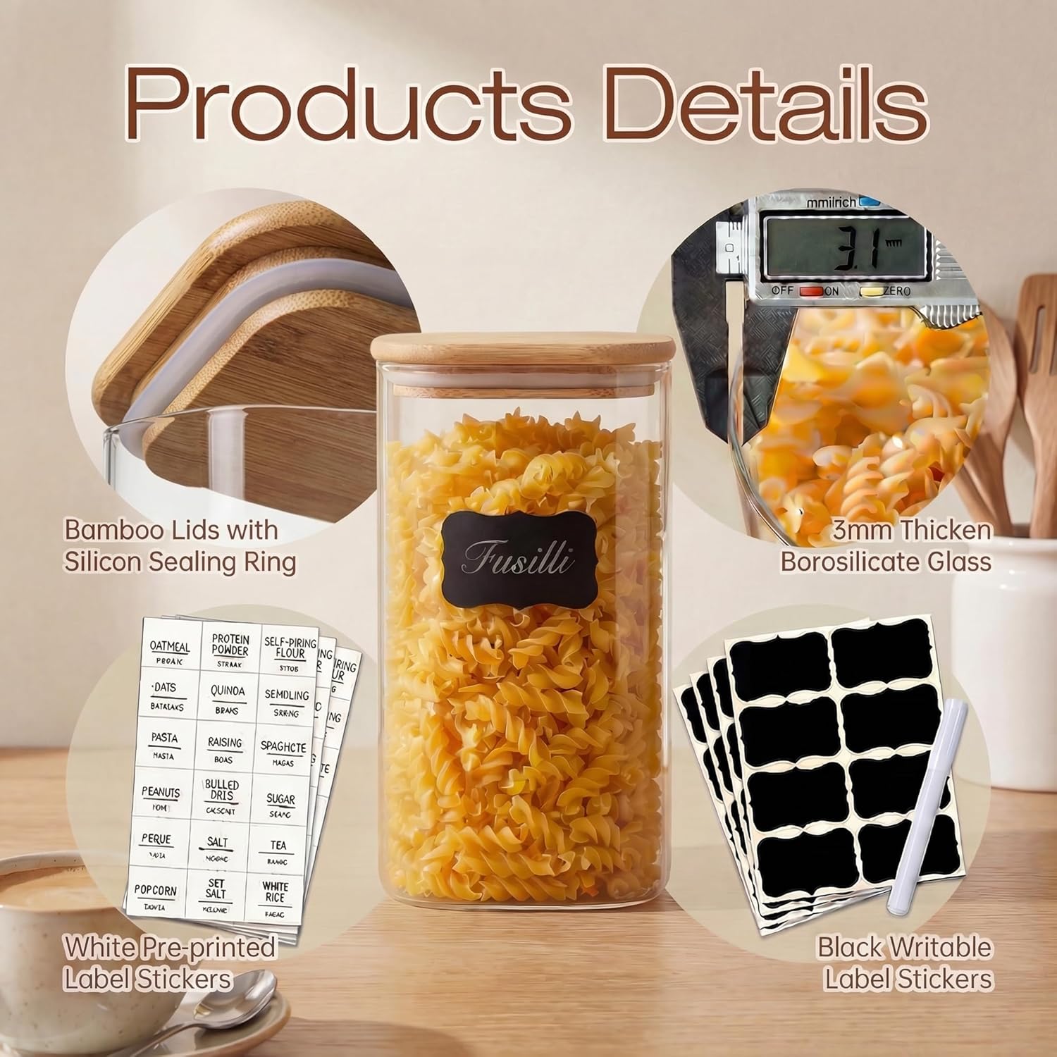 Square Glass Jars with Bamboo  - Food Storage Jar Set ulasan dan harga