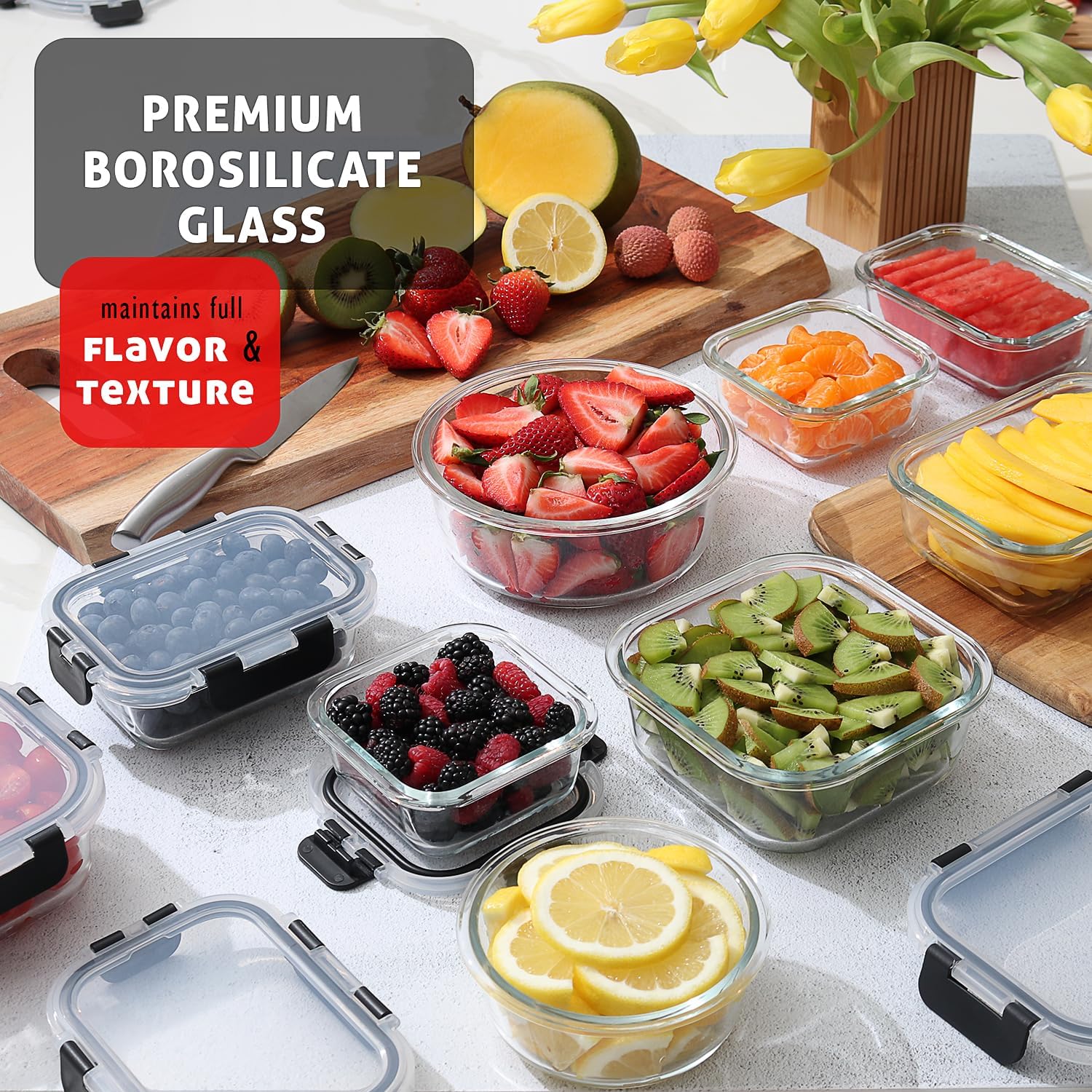 48-Piece Glass Food Storage Co - Food Storage Containers Glass ulasan dan harga