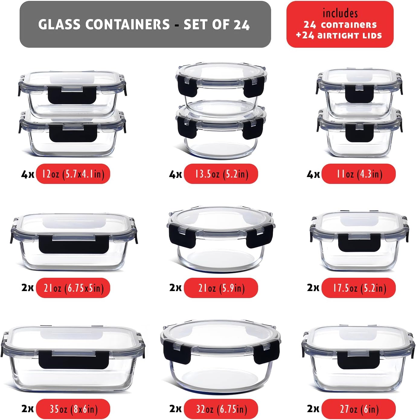 48-Piece Glass Food Storage Co - Food Storage Containers Glass ulasan dan harga