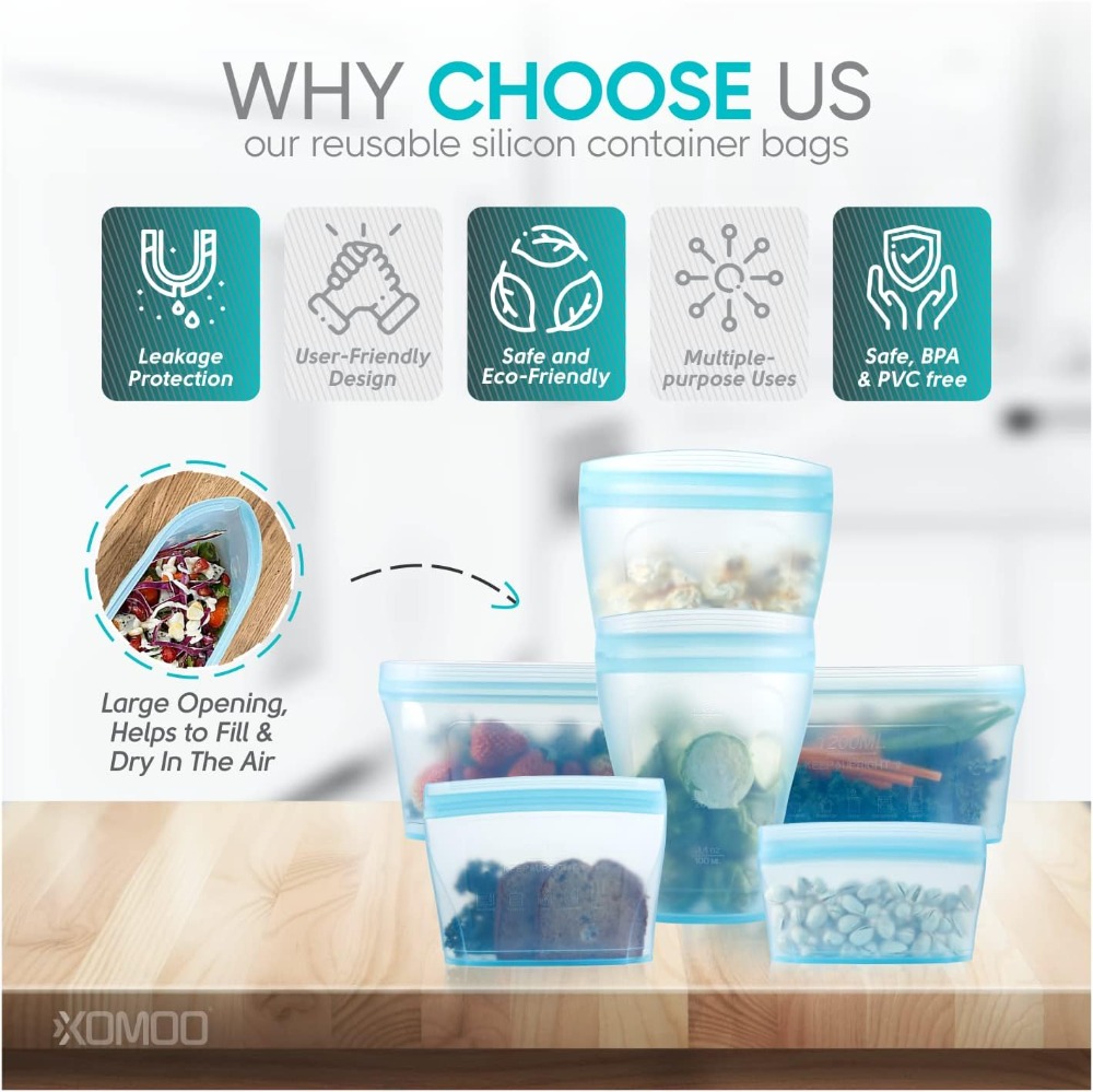 6 Pcs Reusable Silicone Food B - Food Storage Plastic Bag ulasan dan harga