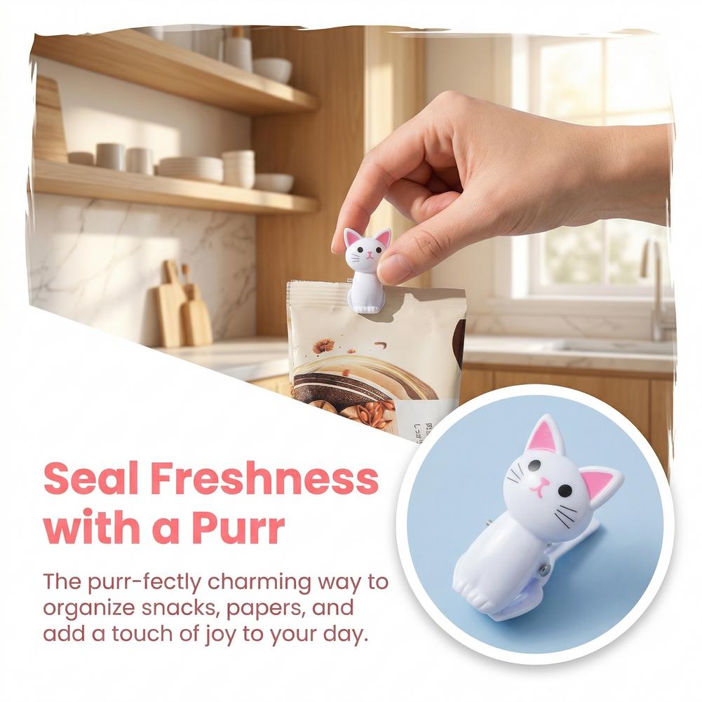 Cute Cat Shaped Bag Clips Reus - Food Storage Plastic Bag ulasan dan harga