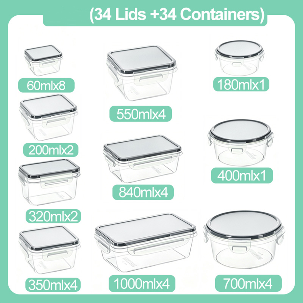 34PCS-Assorted Size Airtight F - Food Storage Pantry ulasan dan harga